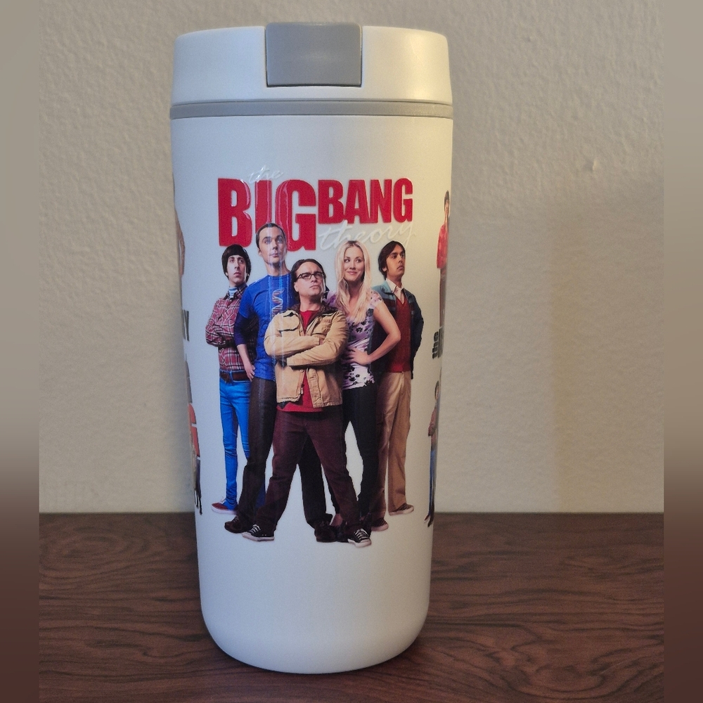 The Big Bang Theory insulated travel 20oz mug tumbler white grey lid